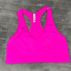 ZENANA Seamless V-Neck Ribbed Cropped Racerback Tank Top in Fuchsia